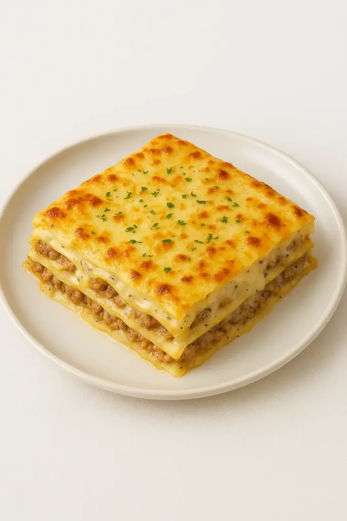 Lasagne à la chair à saucisse, champignon, truffe et béchamel 