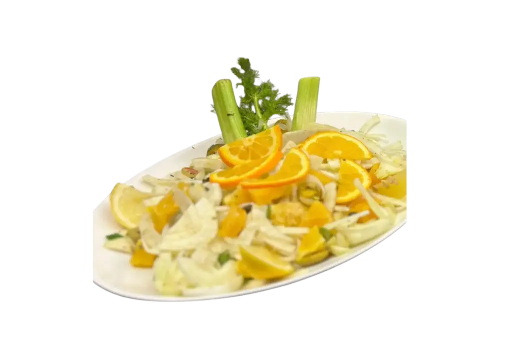 Salade de fenouil, orange, olives et oignons 